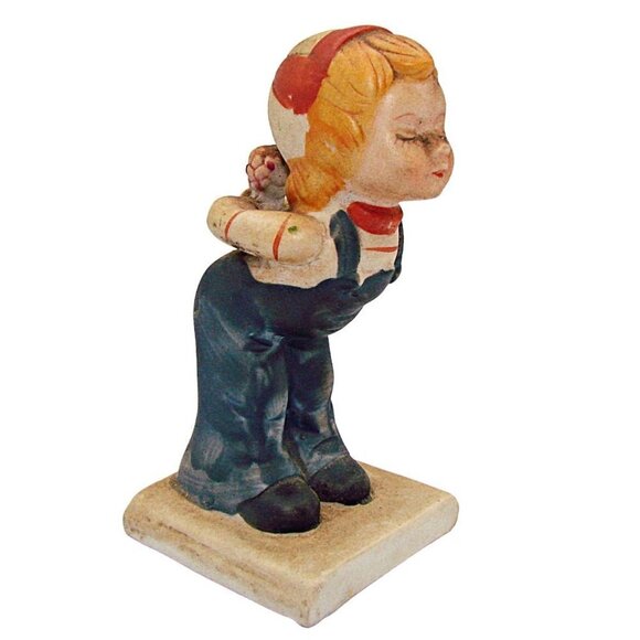 Vintage Boy Kissing Figurine Holding Flowers Porcelain Replacement Cake Topper - Picture 1 of 12